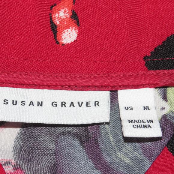 Susan Graver Red Floral Print Lightweight Zipper Front Bomber Jacket - Picture 8 of 10